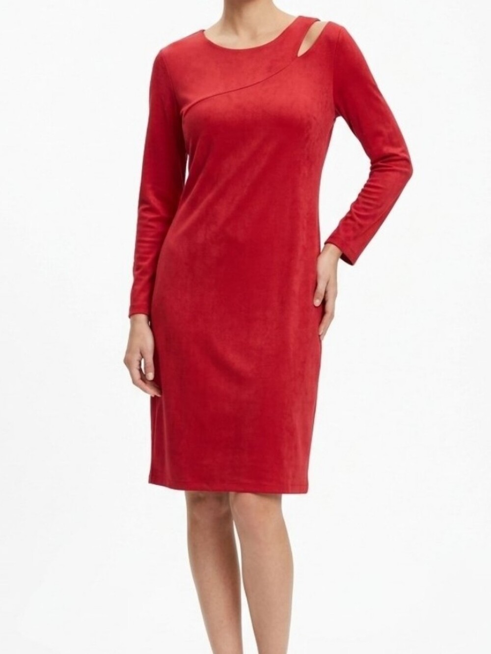 CHICO'S Travelers $129 Slinky Stretch Dark Red Stretch Dress Size 1 US M 8